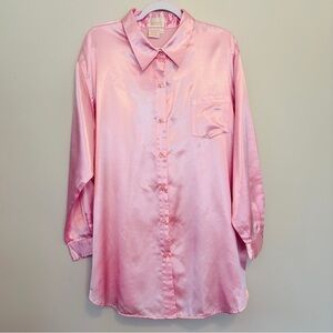 Roaman's Pink Satin Button-Down Shirt